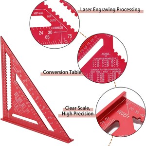 DEWEN Rapporteur d'angle en alliage d'aluminium, équerre métrique, règle triangulaire de mesure 7/12 pouces pour le travail du bois, l'industrie et le bricolage (OEM) - Product Image 3