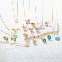 Ensemble de bijoux fantaisie pour enfants anti-ternissement avec collier et boucles d'oreilles à breloques émaillées mignonnes motifs crème glacée/parapluie/cerise/fantomme, vente en gros