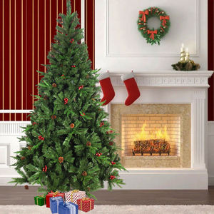 Árbol de Navidad Verde Ecológico de Lujo de 7 Pies - PVC y PE Premium con Piñas/Bayas Rojas y Base Metálica para Decoración del Hogar/Centro Comercial - Product Image 5