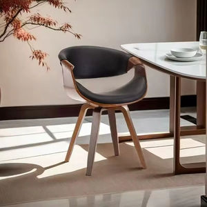 Silla de comedor curvada minimalista moderna italiana, taburete nórdico de madera maciza para balcón, silla de respaldo de ocio y estudio - Product Image 4