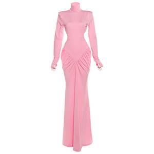 Nuevos Vestidos Largos Elegantes de Cuello Alto para Mujer, Ajustados, Sensuales, sin Espalda, de Color Sólido, a la Moda - Product Image 4