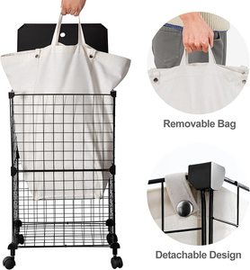 Dây sắt ráp quần áo bẩn giặt cản trở có thể gập lại giỏ giặt với bánh xe và túi có thể tháo rời - Product Image 5