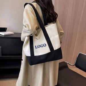 Customized Versatile Handled Cotton <b>Canvas</b> Shopping <b>Bags</b> Zipper Closure Foldable Multi-Size Holdalls Gift Packaging Promotional - Product Image 1