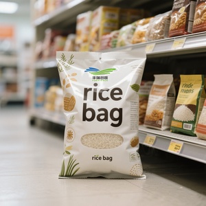 Túi gạo 5kg 10kg 25kg Tùy chỉnh logo có thể khóa lại đáy phẳng đứng lên túi nylon gạo bao bì dây kéo túi nhựa có tay cầm - Product Image 1