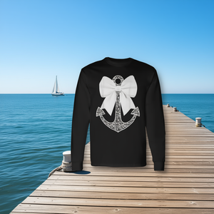 Camiseta de Manga Larga con Lazo de Encaje Blanco y Ancla Náutica, Diseño para Amantes de los Cruceros - Product Image 3