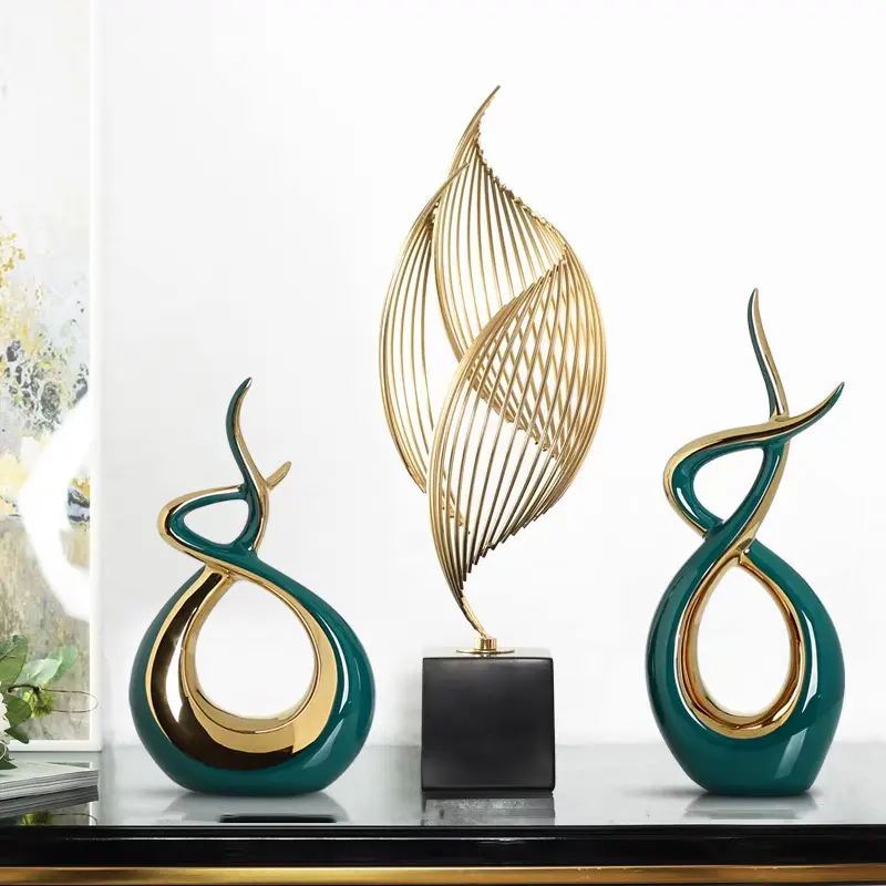 Unique Artistic Style Home Decoration Accessories Other Home Decor plating green gold ceramic decor ornaments
