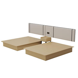 Ensemble de lit simple en bois massif écologique et durable avec têtes de lit et table de chevet pour mobilier de chambre moderne d'hôtel ou d'appartement - Product Image 2