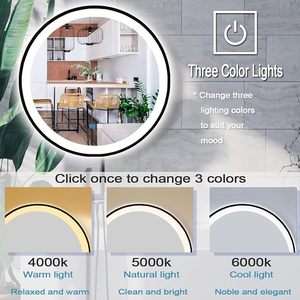 Estilo moderno montado en la pared LED marco negro baño espejo inteligente pantalla táctil redonda para maquillaje para dormitorio - Product Image 4