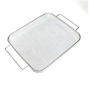 Large Stainless Steel Wire Grill Net BBQ Mesh Barbecue Grilling Basket With Double Handle