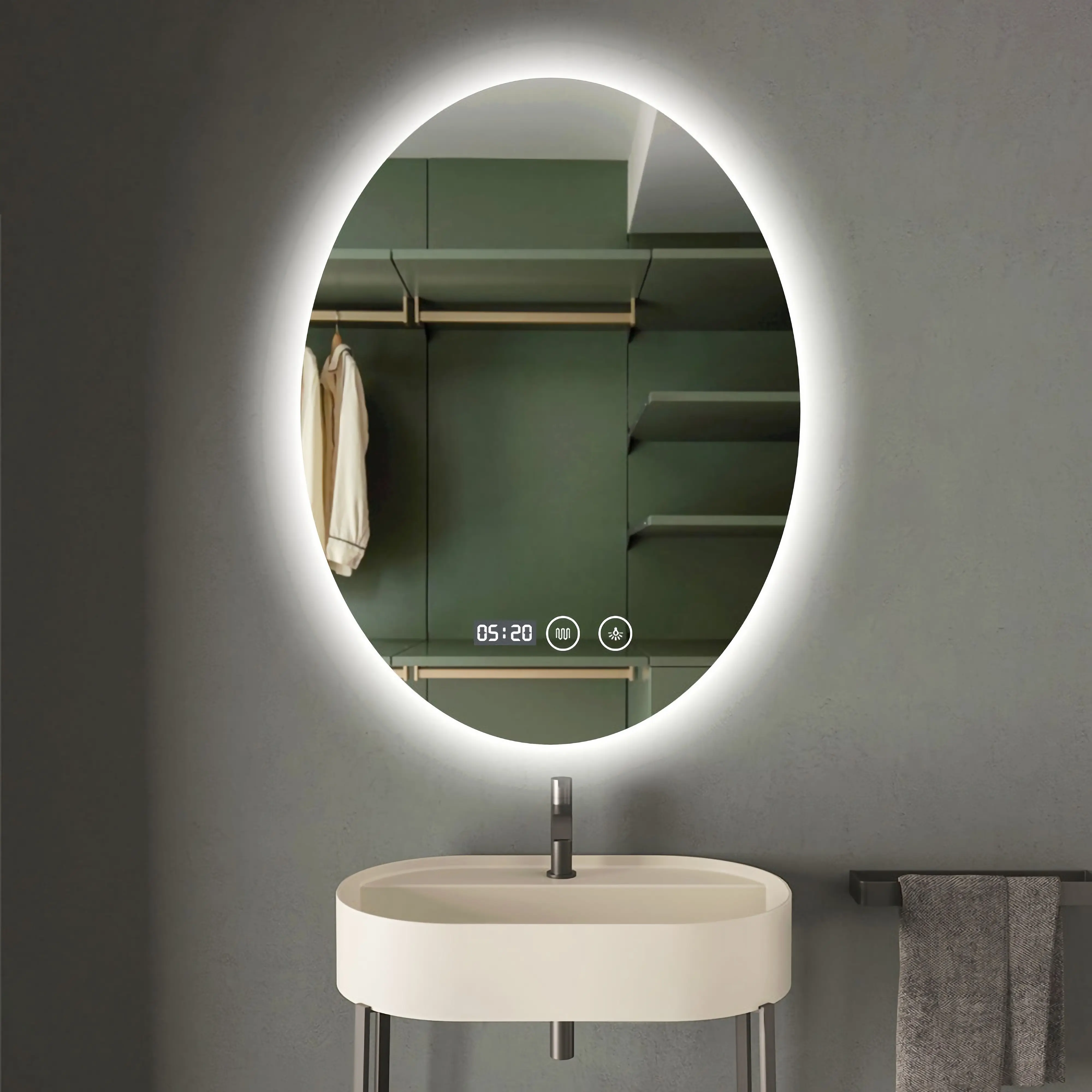 壁掛け楕円形防水デフォッガー洗面化粧台バスルームLEDライトミラー