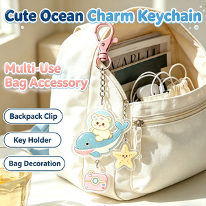 <b>Cute</b> Ocean Acrylic Keychains 6Pcs Summer Cartoon Glitter Waterproof <b>Keyring</b> Set for Bags Backpacks Keys - Product Image 4