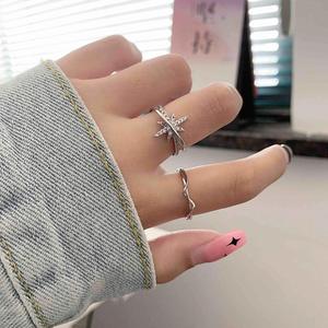 Bague étoile octogonale en argent pur S925 avec incrustation raffinée, design de niche, tendance, étoile scintillante, polyvalente, légère - Product Image 3