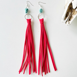Pendientes de cuero para mujer Unionen 2337 moda turquesa colorido cuero flecos colgante estilo exagerado - Product Image 6