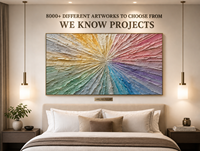 Décor mural en plâtre fait main, style bas-relief, effet soleil éclatant, couleurs pastel arc-en-ciel, avec couteau à palette, encadré, pour hôtel, spa, salle de bien-être, personnalisable