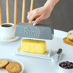 Nouvelle arrivée, beurrier en céramique gris et blanc avec couteau, boîte de rangement pour fromage pour la maison et les restaurants - Product Image 2