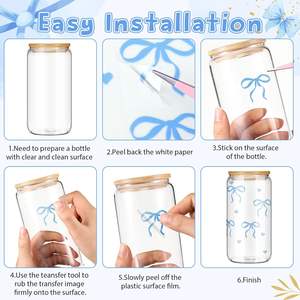 Pegatinas de transferencia de lazo azul <span class=keywords><strong>Frienda</strong></span>, hoja de pegatinas Coquette para decoración de botellas de agua, suministros para manualidades de fiesta - Product Image 4