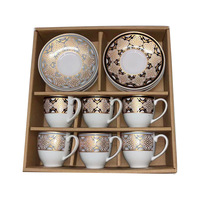 Petites tasses à café et soucoupes en porcelaine arabe dorée 6pcs ensemble de tasses à café expresso turques