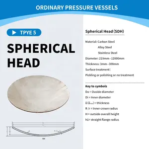 Una testa sferica A forma di corona in acciaio inossidabile 316L con un diametro di 630mm e uno spessore di 6mm