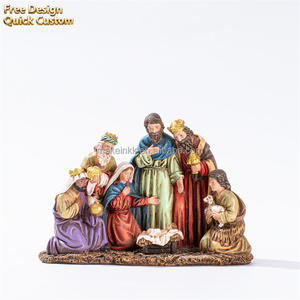 Figurine de la Nativité en résine peinte à la main, décoration de Noël festive, ornement de bureau, village de Noël - Product Image 1