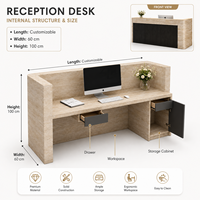 Comptoir de réception en marbre travertin avec panneau cannelé anthracite pour bureau moderne, hall d'hôtel, logo personnalisé