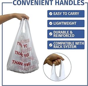 1000 Sacs en plastique jetables en PEHD imprimés « Merci » avec poignées, pour usage commercial et shopping, sérigraphiés - Product Image 5