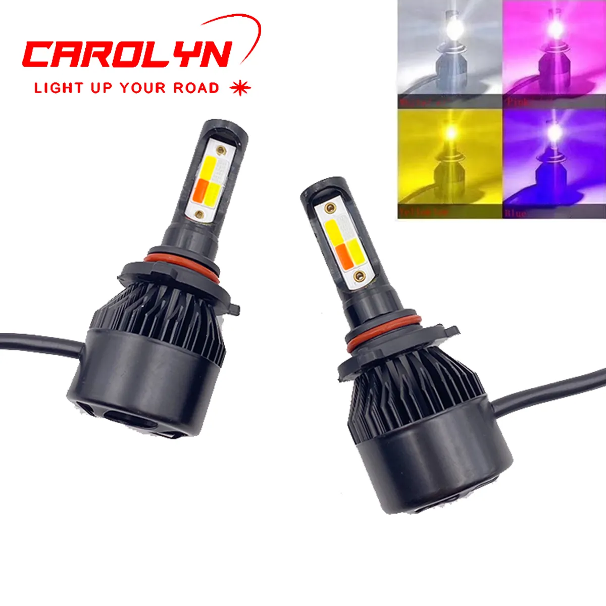 Carolyn farol automotivo, personalizado, oem s2, quatro cores, led, kit de conversão, h1, h3, h4, h7, h11, h13, 9005, 9006, led