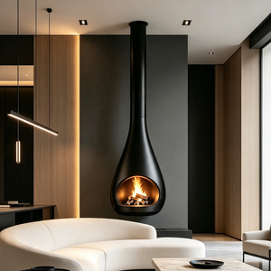 Cheminée suspendue moderne pour décoration intérieure, foyer ouvert à <span class=keywords><strong>bois</strong></span>, avec vue sur la flamme - Product Image 3
