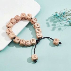 Perles en bois de hêtre de 1,2 cm carrées avec trou, alphabet anglais (26 lettres), perles lâches écologiques en bois de hêtre pour jouet de dentition DIY pour bébé - Product Image 3