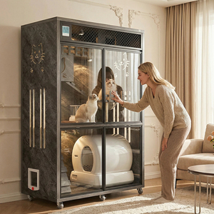 Nueva Villa de Lujo para Gatos de Interior, Multifuncional, con Puerta de Vidrio y Ruedas para Sala de Estar - Product Image 1