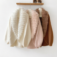 Cardigan en tricot mélange de laine pour femme, pull ample au crochet, vêtement d'extérieur pour l'automne