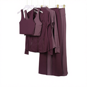 Ensemble de sport trois pièces pour femmes, pantalon évasé, veste, soutien-gorge dos en U, sensation de nu, course à pied, yoga, spandex - Product Image 2