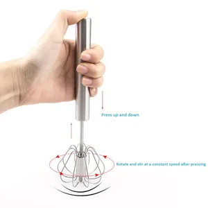 Fouet mélangeur manuel portable en acier inoxydable avec fonction auto-tournante pour la crème, ustensile de cuisine - Product Image 4