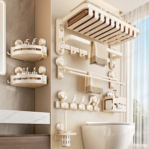 Bathroom Storage Rack Milky White Suction Mounted 60X70cm Corner Towel Rack With Shelf For Bath Use - Product Image 4