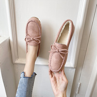 Mocassins en daim doublés polaire chauds avec nœud, chaussures plates décontractées d'hiver pour la conduite, vente en gros, support OEM ODM et personnalisation