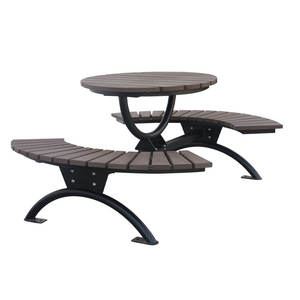 Mesa de pícnic de madera redonda para exteriores con Banco curvo, juego de jardín, patio, café comercial, mesa de té, mesa de comedor exterior y silla - Product Image 5