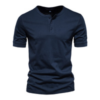 Henry Neck Männer hochwertige Baumwolle schlanke reine Farbe T-Shirts männliche Basis Shirt mit schwerer Baumwoll qualität