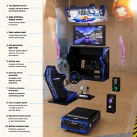 Machine de jeu de course à monnayeur, simulateur de voiture, machine de course d'arcade avec siège et volant pour centre de jeux d'amusement