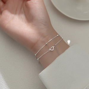 Pulsera CANNER Simple S925 de Plata de Ley con Doble Corazón y Cadena Rollo Chapada en Oro de 14k/18k, Regalo para Chicas - Product Image 6