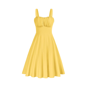 Vestido Midi Vintage de Verano para Mujer <span class=keywords><strong>Belle</strong></span> <span class=keywords><strong>Poque</strong></span>, Sin Tirantes, Línea A, Fluido, Casual, Sólido, de Chifón, Cintura Natural, Fruncido, Sin Mangas - Product Image 1