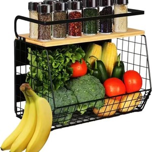 Wall Mounted Kitchen Storage Rack 2 Tier Magnetic Fruit <b>Vegetable</b> Organizer With Spice Shelf For Refrigerator Use - Product Image 5
