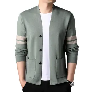 2023 spring new arrival man's casual style long sleeve open chest slim fit stripe cashmere sweater coat