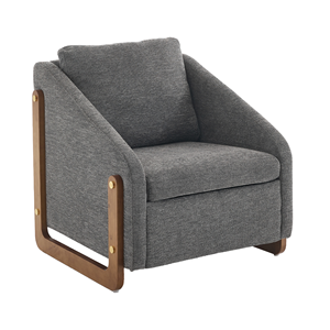 Fauteuil moderne en tissu chenille rembourré de mousse avec structure latérale en bois pour salon - Chaise d'appoint - Meubles de maison - Product Image 2