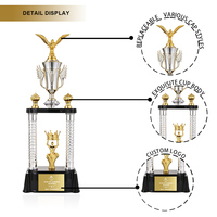 Trophée en plastique JINZUN grand format à 2 colonnes avec accessoires interchangeables Or+Argent, trophée de compétition sportive, trophée de champion