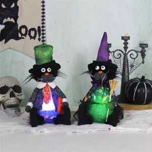Spooky Cute Halloween <b>Cat</b> <b>Plush</b> Set Glowing Tabletop Decor for Trick or Treat Gift - Product Image 2