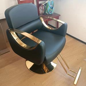 Sillón de Barbería Hidráulico Reclinable en Metal Dorado, Mueble de Estilismo Gris para Barbería, Salón de Belleza y Estudio de Estética - Product Image 4