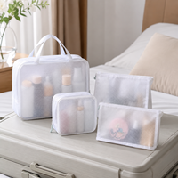 Sac de toilette de voyage en maille blanche imperméable, sac de rangement portable pour cosmétiques et maquillage, sac de shopping portable en gros