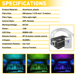 Kit d'éclairage de plafond pour voiture/maison Auxito 500 pièces 12V 16W, lumières à fibres optiques effet ciel étoilé scintillant, 2/3m - Product Image 4