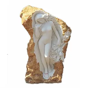 Figura de mármol blanco Natural tamaño real mujer desnuda Sexy escultura de estatuas de jardín