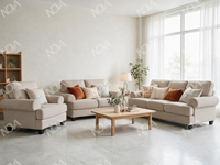 Ensemble de canapés en tissu de style américain élégant avec 1, 2 et 3 places et coussins pour salon d'appartement de luxe