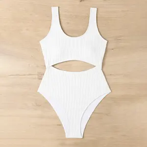 Wintu Jacquard White Women Bathing Suit Custom Cut Out Swimwear Wholesale Special Fabric Beachwear One Piece Swimsuit for Women